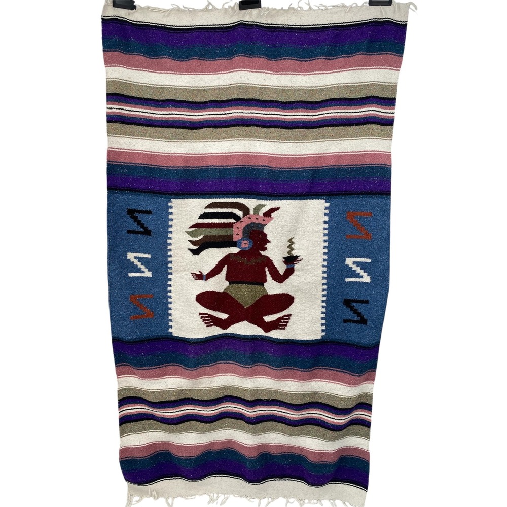 Vintage Mexican Blanket Wall Hanging Art Mayan Tribal‎ Decor Southwest 43x74
